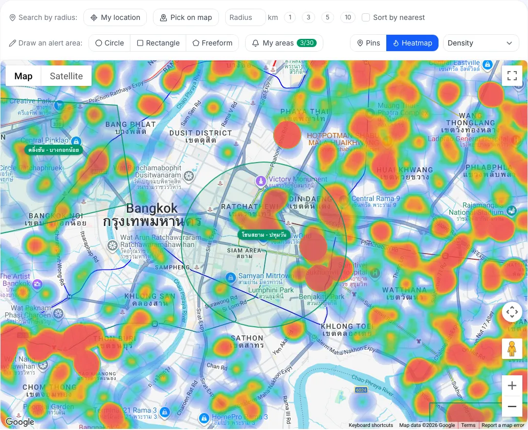 The map heatmap, with darker colour where auction cases are dense